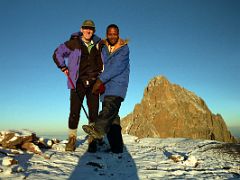 07A Jerome Ryan And Guide On Point Lenana 4985m With Mount Kenya Behind Just After Sunrise On The Mount Kenya Trek October 2000